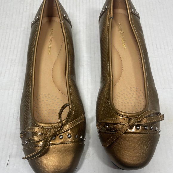 ComfortView Gold Faux Leather Snakeskin Print Studded Ballet Flats Womens Sz 8 - Picture 1 of 5